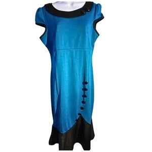VINTAGE NICE-Forever Bodycon Mermaid Style Teal & Black Midi Dress Women’s SZ L